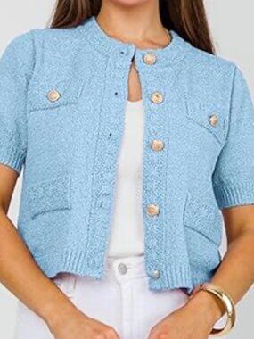BLUE BOUCLE SHORT SLEEVE CARDIGAN